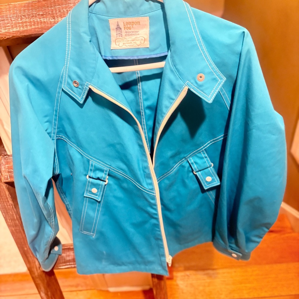 Vintage 70s London Fog canvas bomber teal jacket women’s size 12 with tags